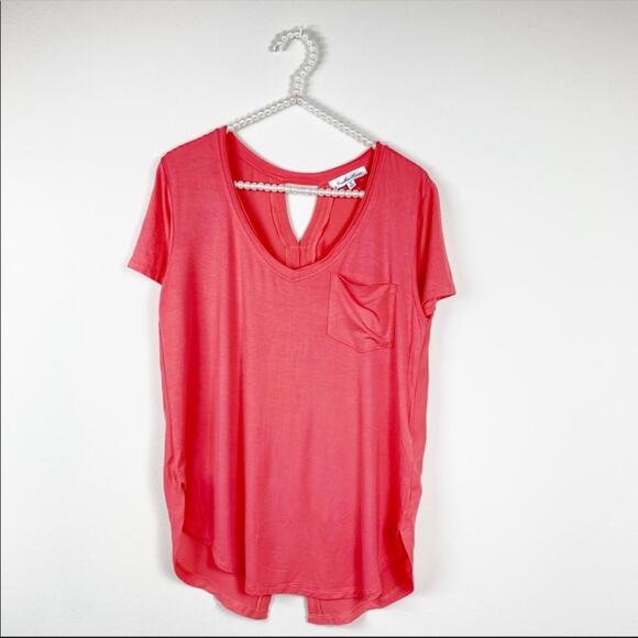 Another Love CORAL ORANGE V NECK OPEN BACK SHORT SLEEVE TEE SMALL - Picture 1 of 5